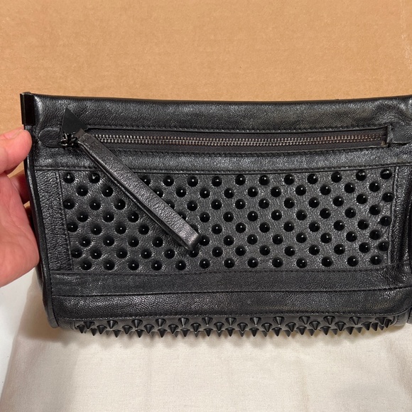Gorgeous designer Golden Lane Black leather studded clutch $600 - Picture 1 of 4